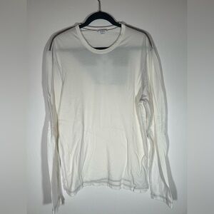 James Perse Standard long slv white tshirt brown stitching lotus graphic sz 2(M)